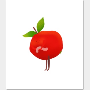 Cute red apple and his cute pet worm, version 1 Posters and Art